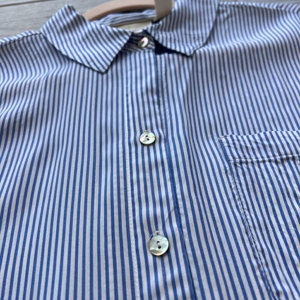 Chicos Womens Blue White High Low Striped Button Front Long Sleeve Blouse Size 2 - Picture 5 of 10